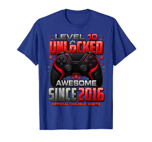 Level 10 Unlocked Awesome Since 2016 10th Birthday Gaming T-Shirt
