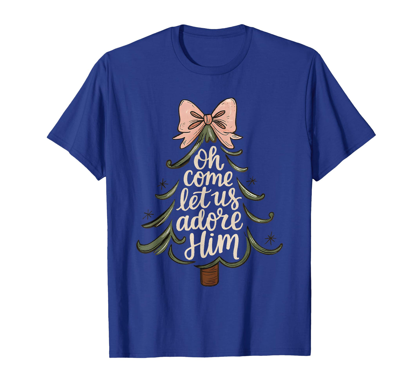 Oh Come Let Us Adore Him Christian Christmas Tree Art T-Shirt