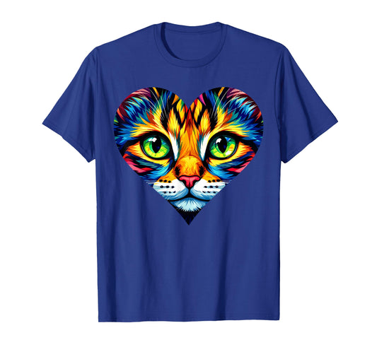 Colorful Cat Heart Art T-Shirt