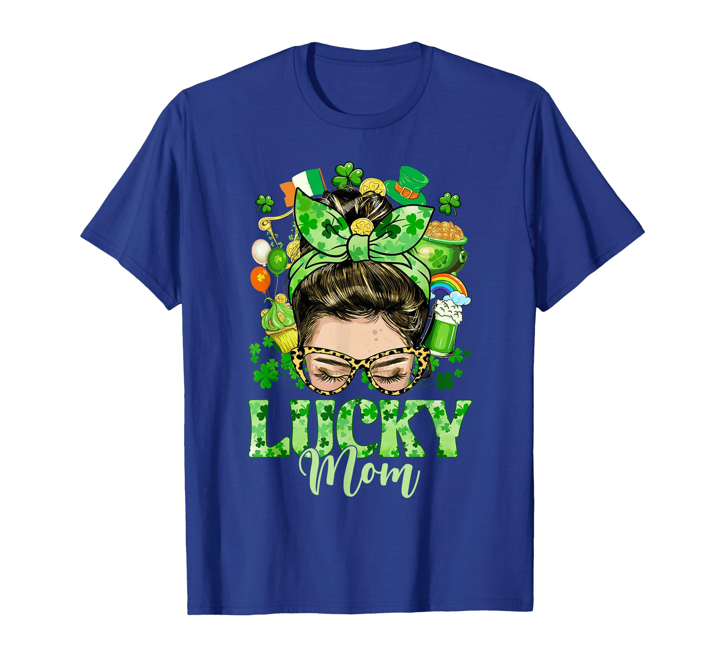 Messy Bun Hair Lucky Mom Shamrocks St Patrick's Day Women T-Shirt