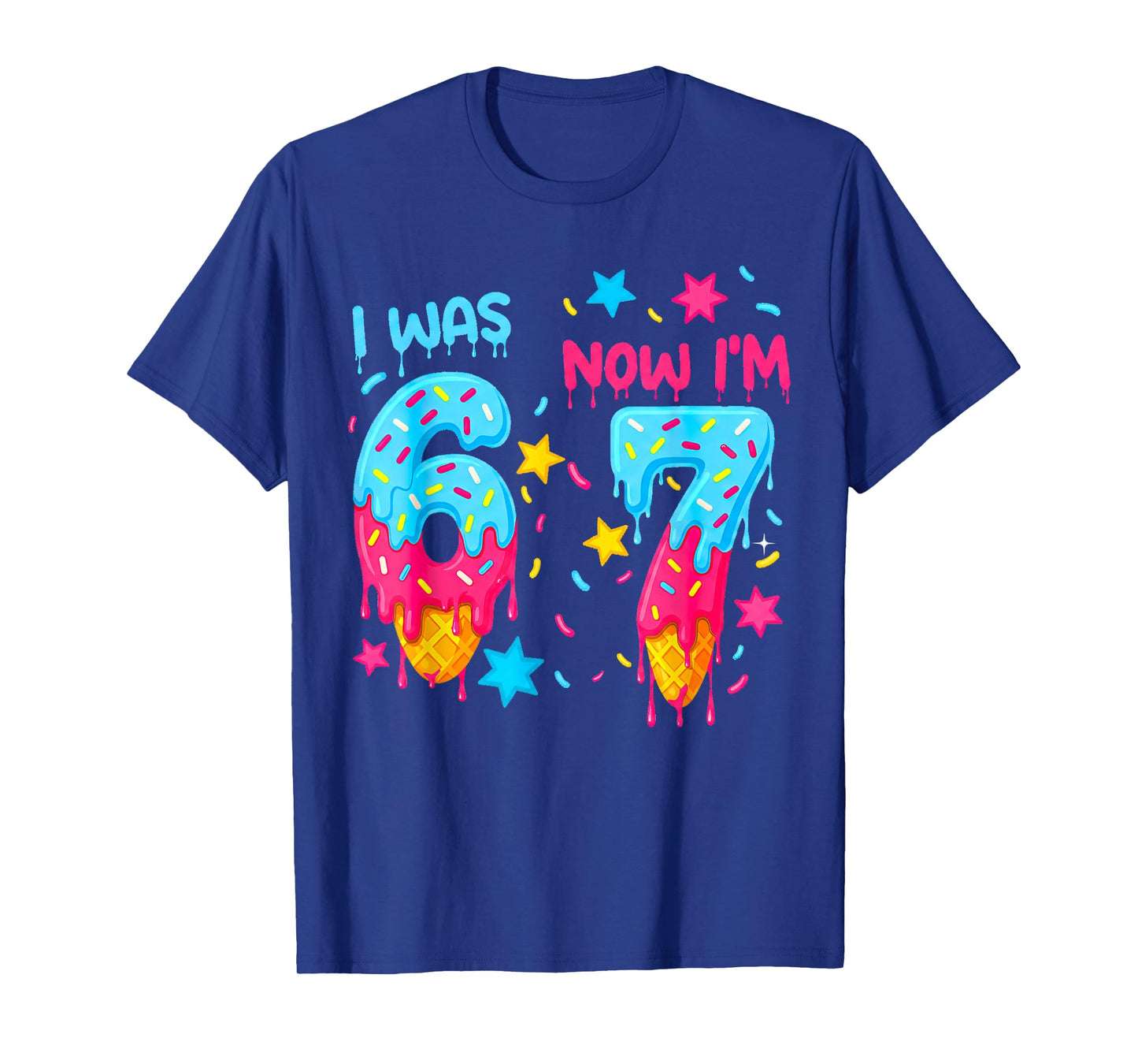 I was 6 Now I'm 7 Funny 7th Birthday Kids Ice Cream Drip T-Shirt