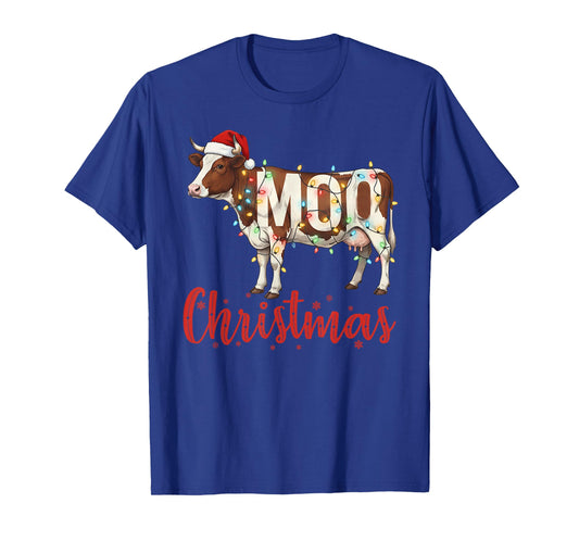 Funny Cow Lovers Cattle Famer Farming MOO Christmas Lights T-Shirt