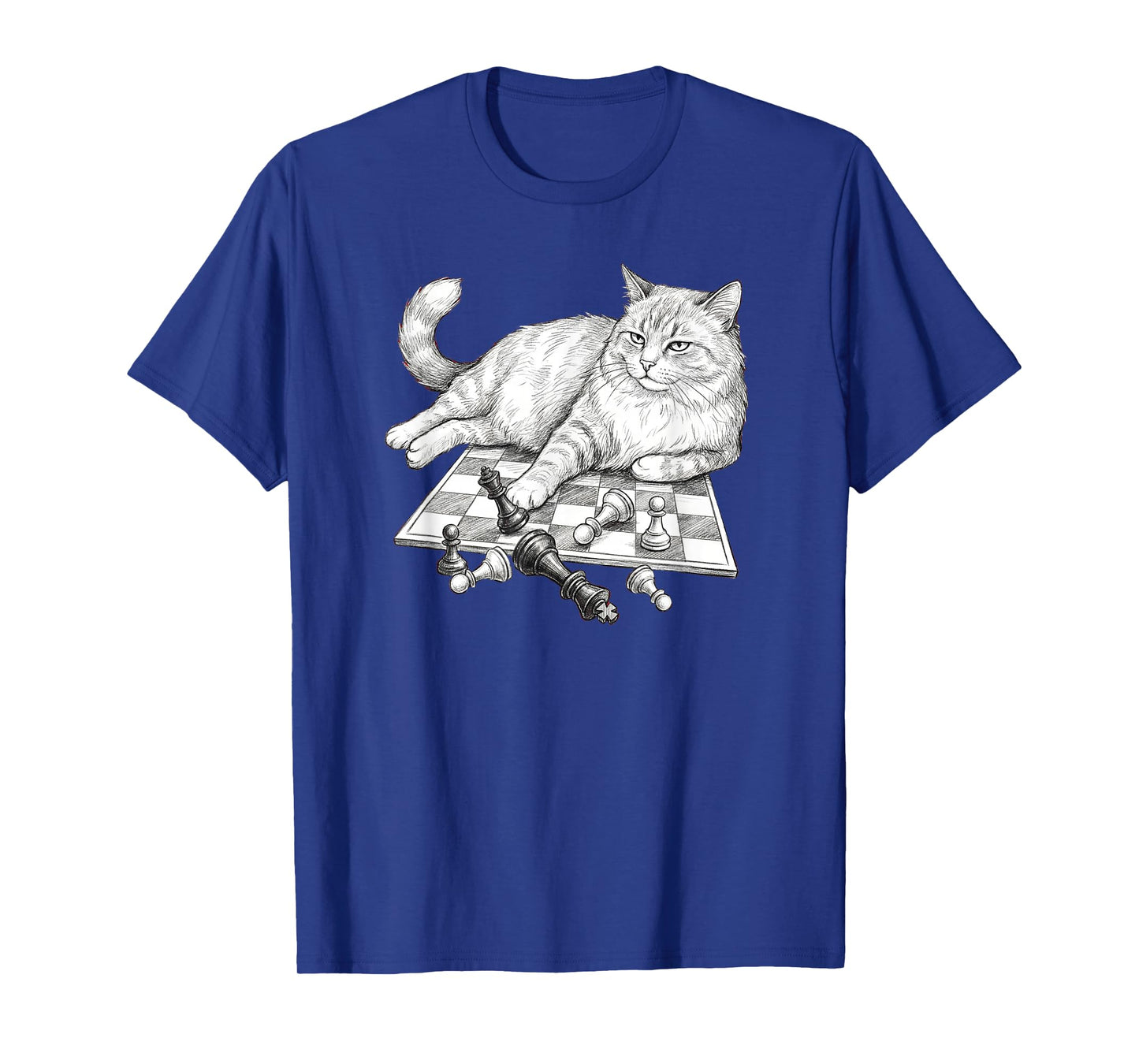 Funny Cat On Chessboard Knocking Over Pieces Chess Player T-Shirt