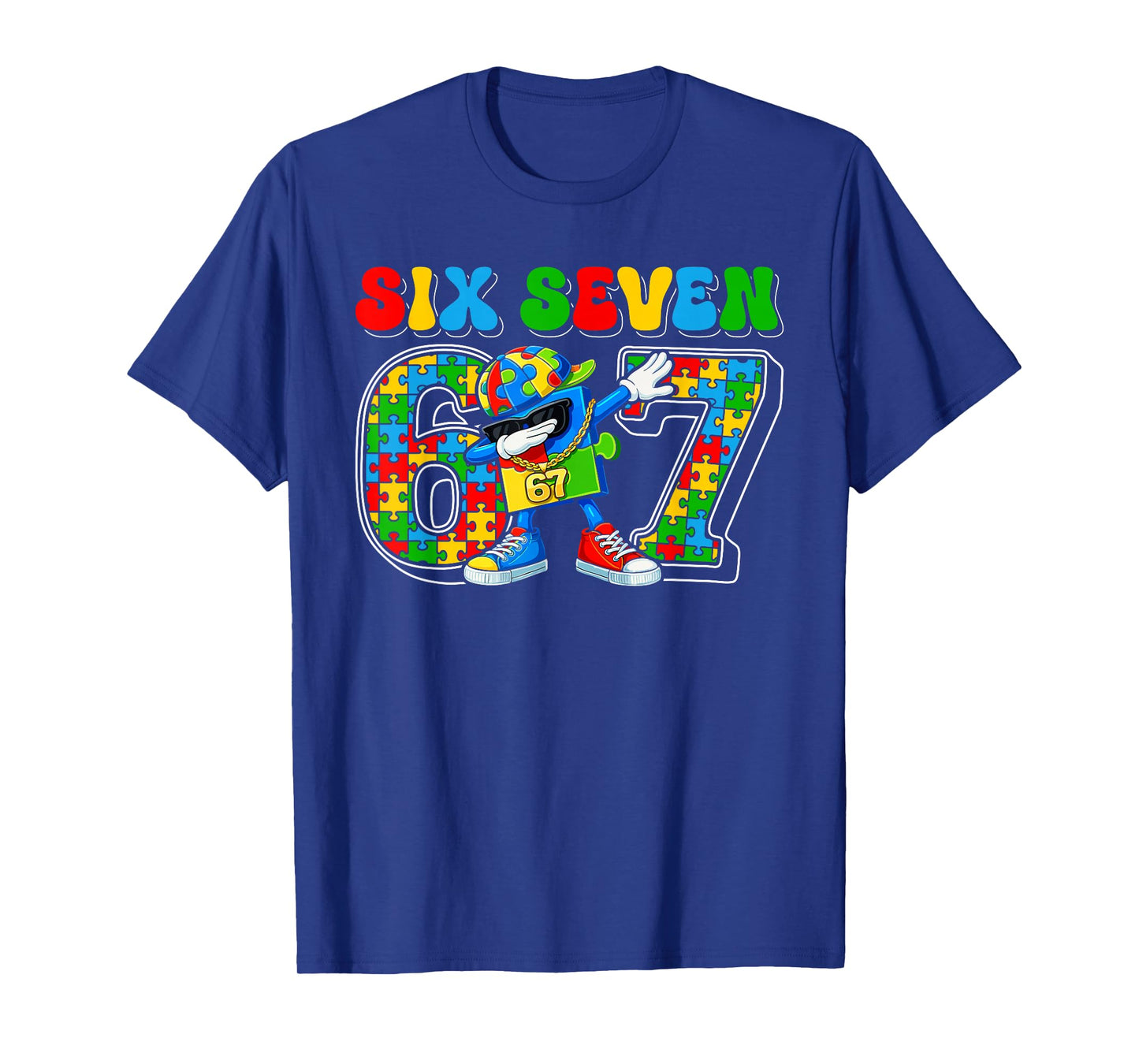 Six Seven Autism Awareness 67 Meme Autism Puzzle Kids Boys T-Shirt