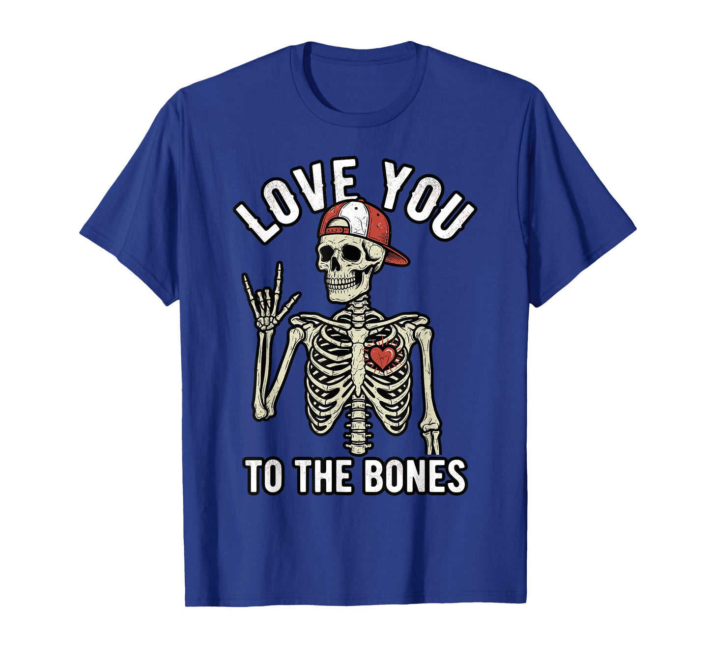 Valentines Day Skeleton Rocker Love You to The Bones Rock On T-Shirt