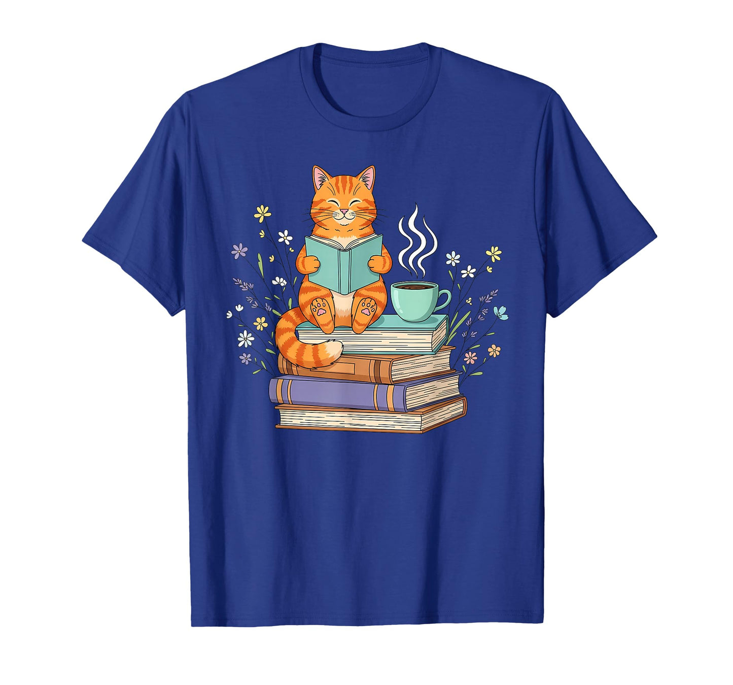 Cat Reading Book Lover Coffee Books Teacher Librarian Cat T-Shirt