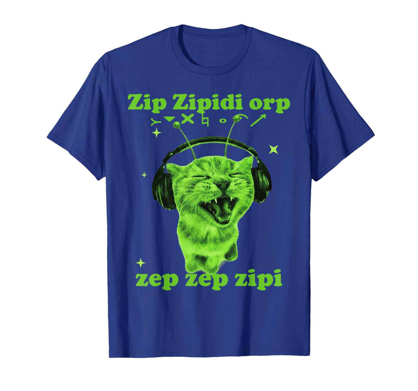 Y2K Alien Cat Meme Silly Cute Headphones Space Kitty Funny T-Shirt