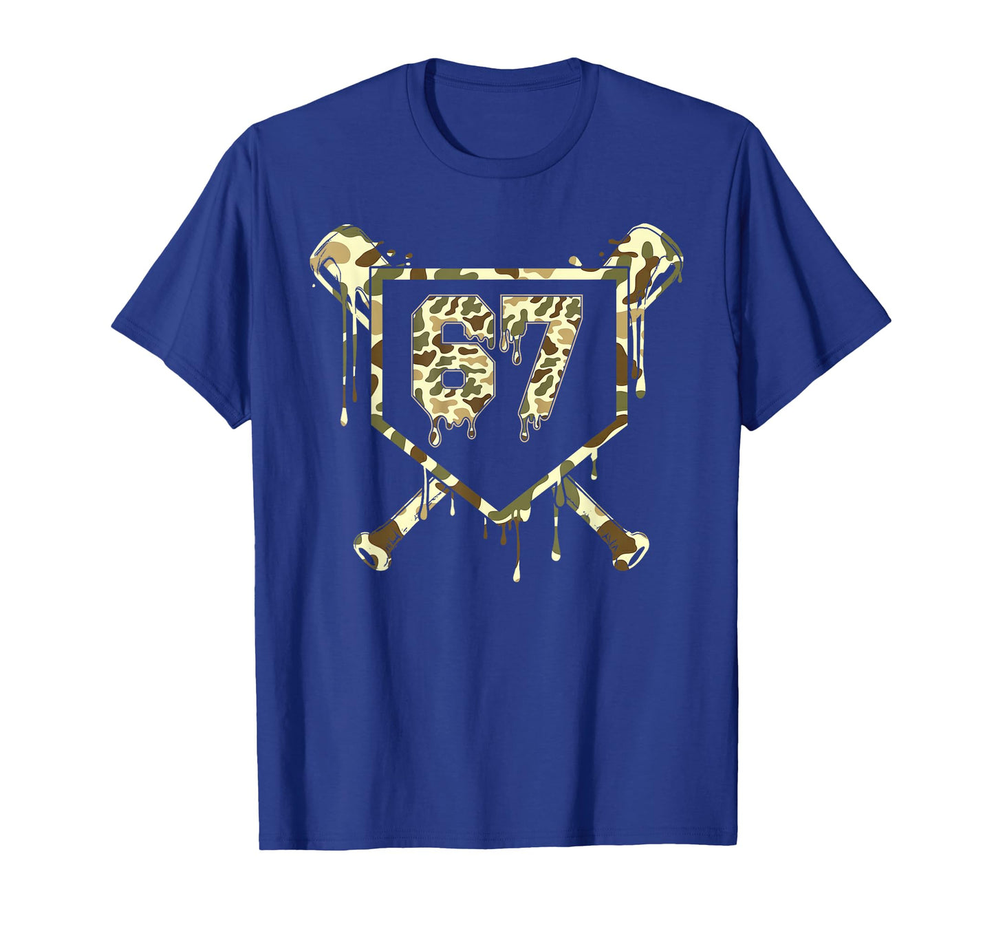 Camo Baseball Ice Cream Drip Number 67 Player 67th Birthday T-Shirt