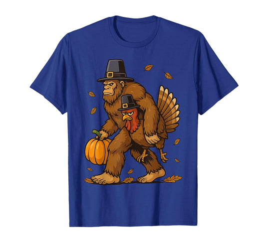 Bigfoot Pilgrim Turkey Pumpkin Thanksgiving Day Boys Men T-Shirt
