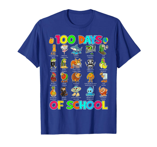 Italian Brainrot 100 Days of School Happy 100th Days T-Shirt