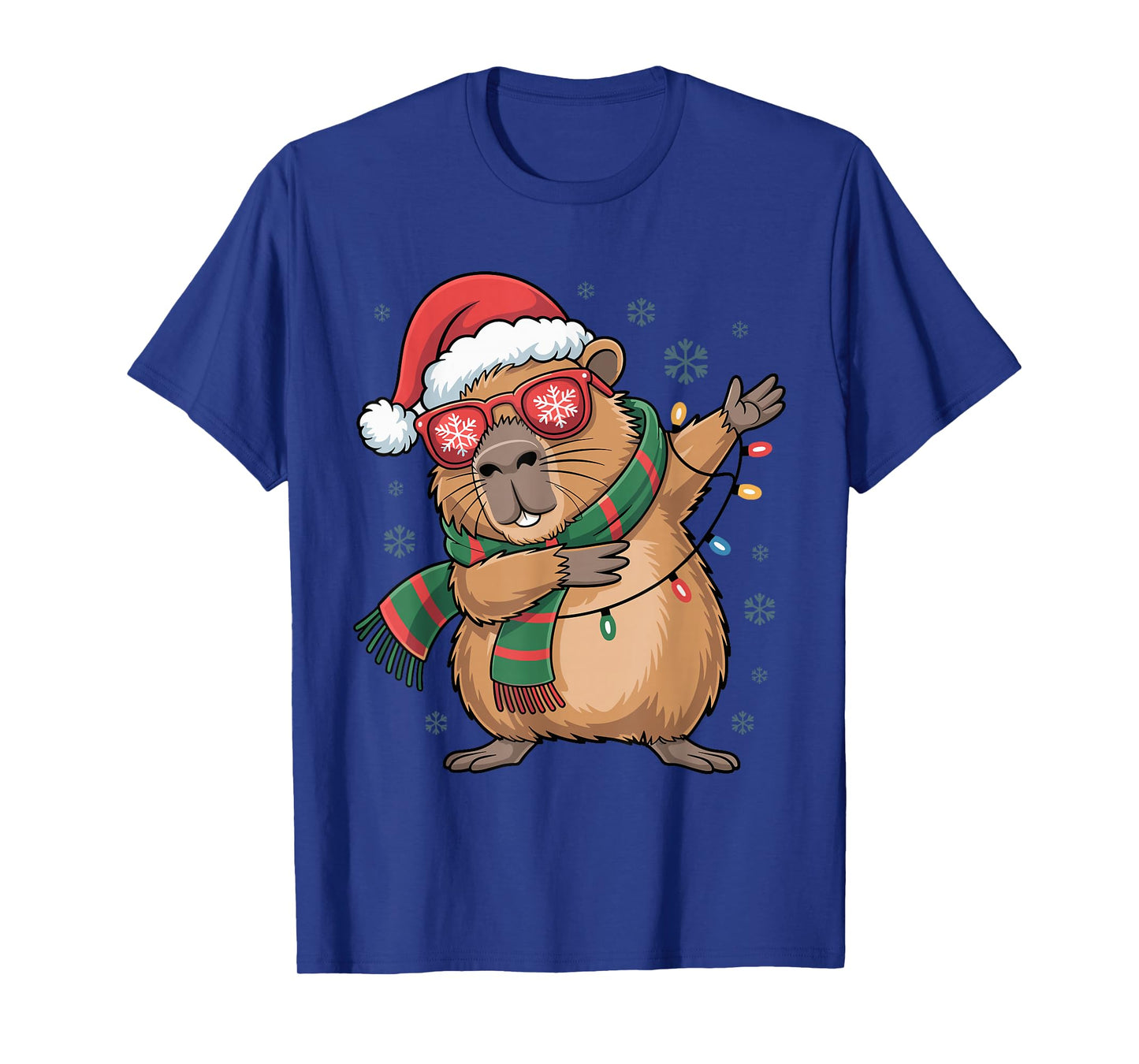 Dabbing Capybara Christmas Santa Hat Funny Holiday Design T-Shirt