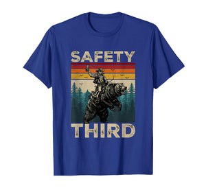 Safety Third Funny Cowboy Riding Bear Retro Sarcastic Safety T-Shirt
