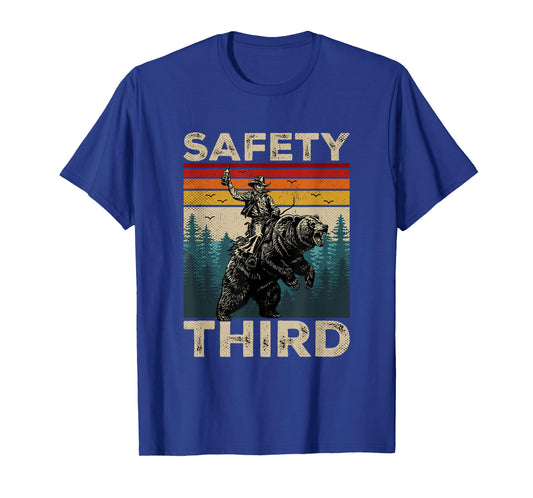 Safety Third Funny Cowboy Riding Bear Retro Sarcastic Safety T-Shirt