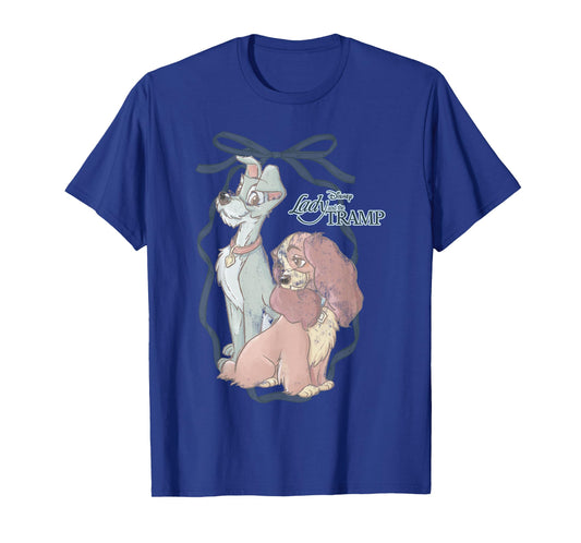 Disney Lady and The Tramp Water Color Painting Bow Portrait T-Shirt