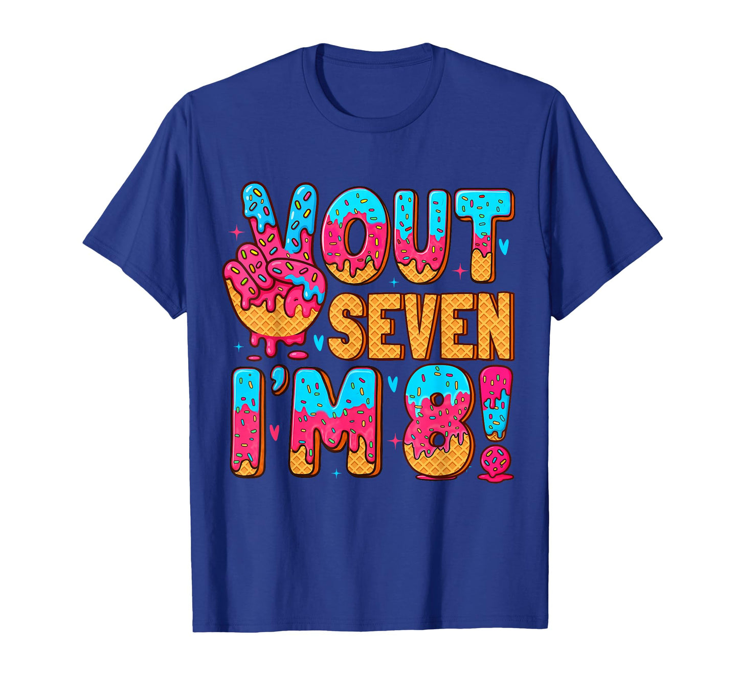 Peace Out 7 I'm 8 Eight Year Old 8th Birthday Ice Cream Drip T-Shirt