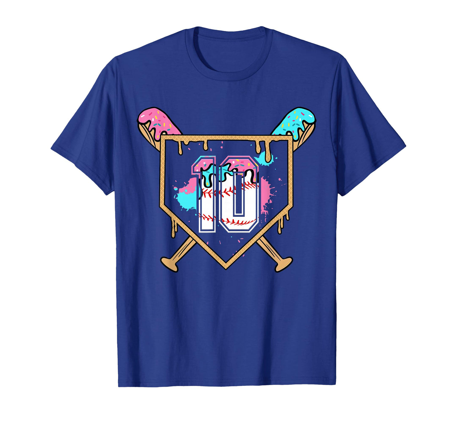 10th Birthday Baseball Bat Ice-Cream Drip 10yrs Old Boys T-Shirt
