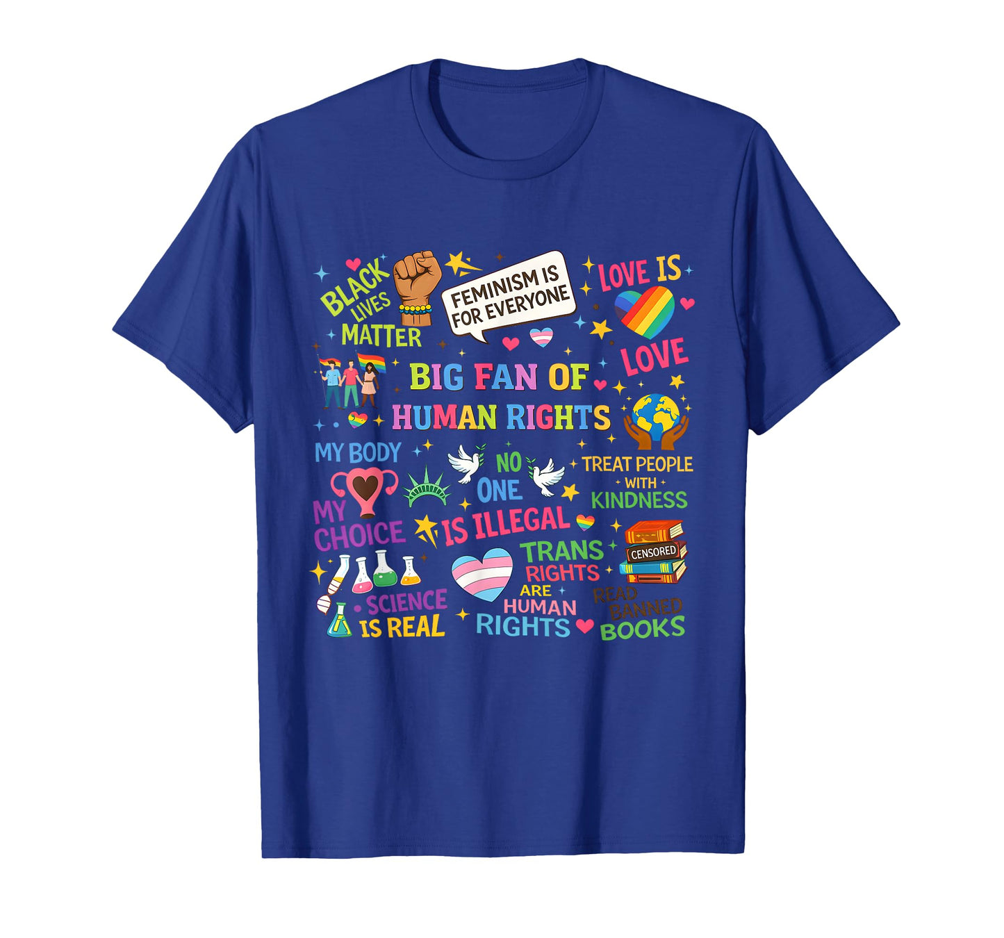 Floral Women Men Big Fan of Human Rights Equality Rainbow T-Shirt