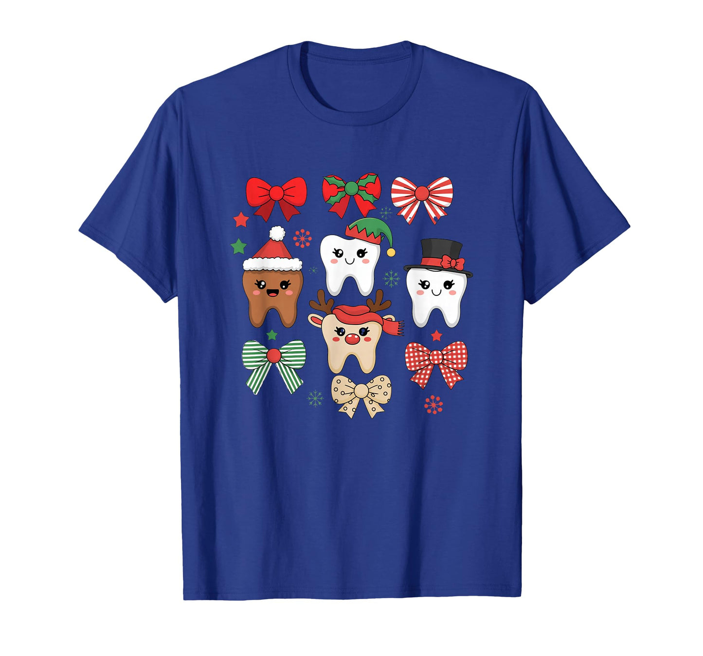 Cute Christmas Tooth Characters with Bows T-Shirt