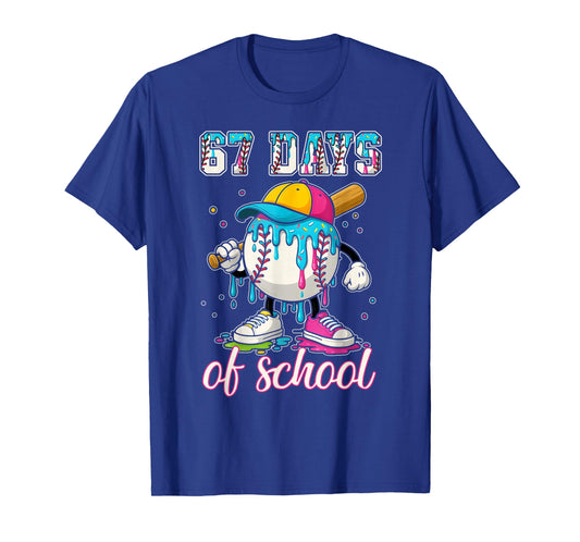 67 Days of School 67th Day Funny Baseball Meme Men Boys Kids T-Shirt