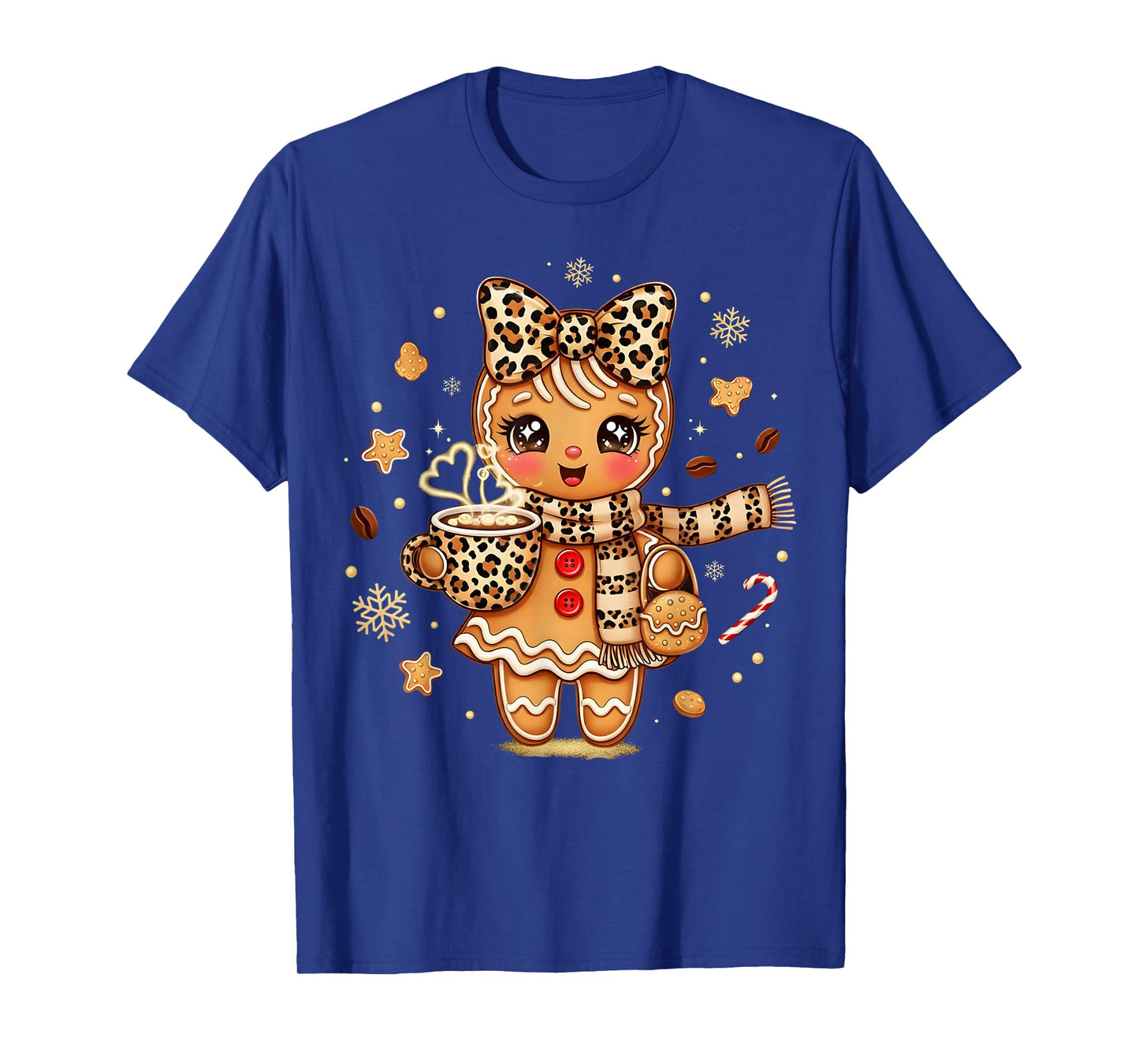 Cute Gingerbread Leopard Coquette Christmas Xmas Women Girl T-Shirt