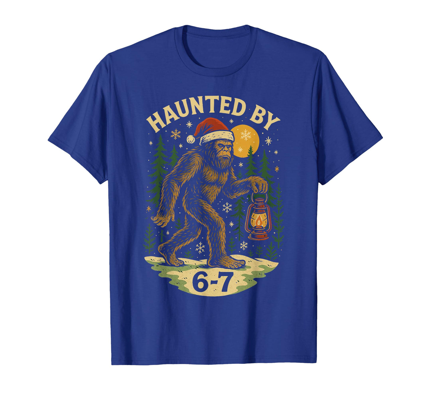 Haunted by 6-7 Bigfoot Santa Lantern Retro Christmas Holiday T-Shirt