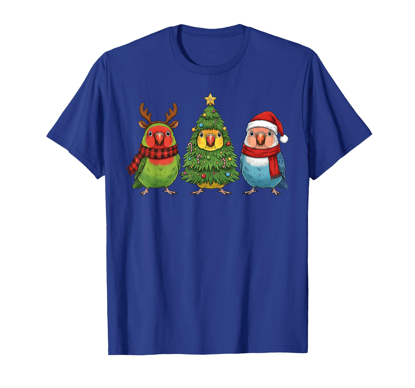 Retro Christmas Lovebird Parrot Santa Reindeer T-Shirt