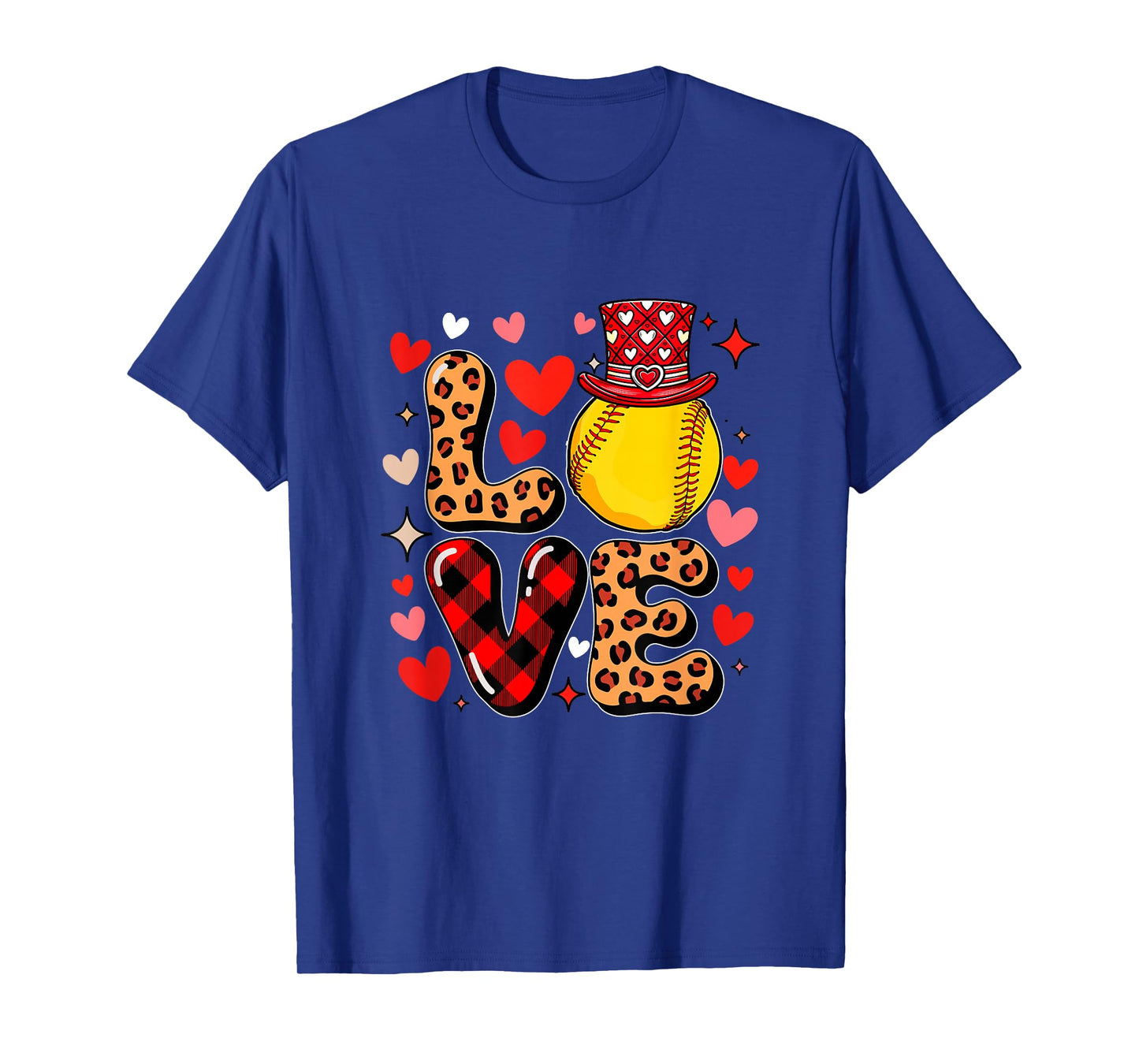 Love Leopard Hearts Valentine's Day Softball Player Team T-Shirt