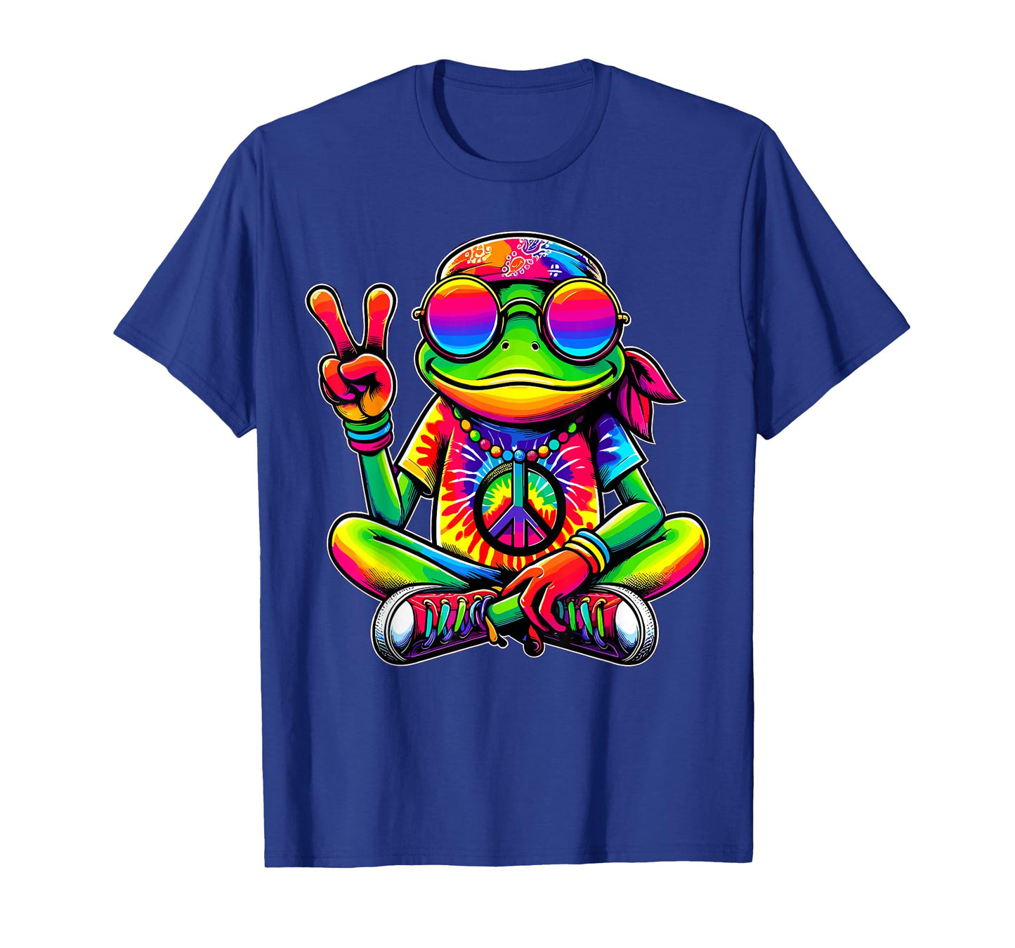 Hippie Tie-Dye Frog Peace Sign T-Shirt
