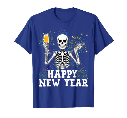 Happy New Year 2026 Skeleton Drink Champagne New Years Eve T-Shirt