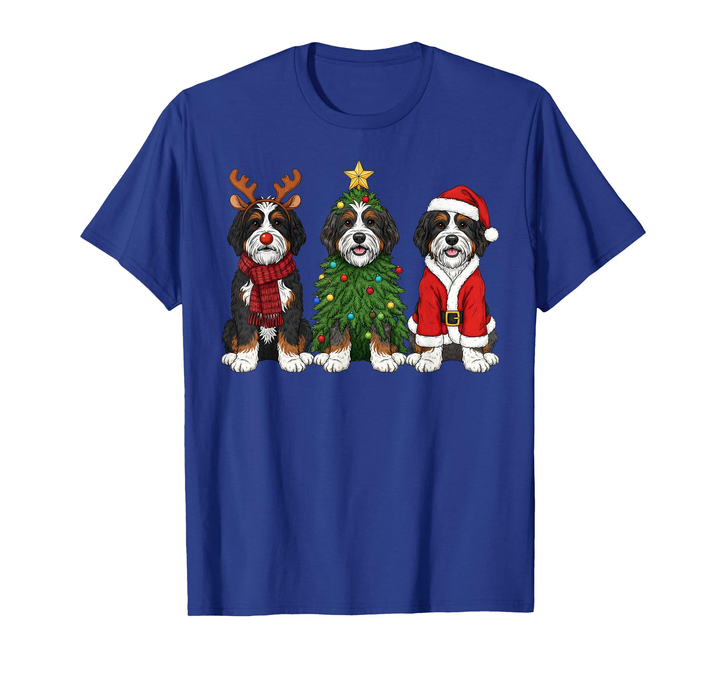 Retro Christmas Bernedoodle Santa Reindeer Dog Lover T-Shirt
