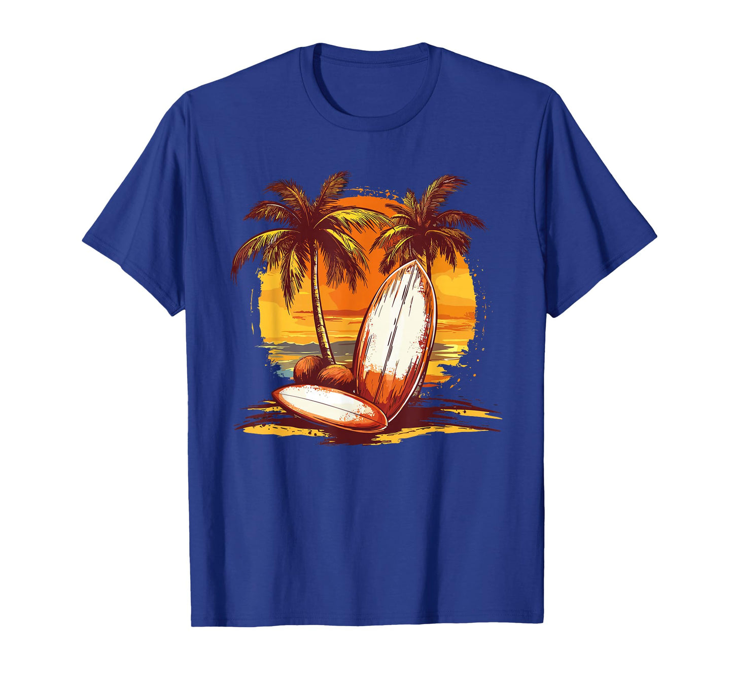 Tropical Surfboards Sunset Beach Palm Trees T-Shirt