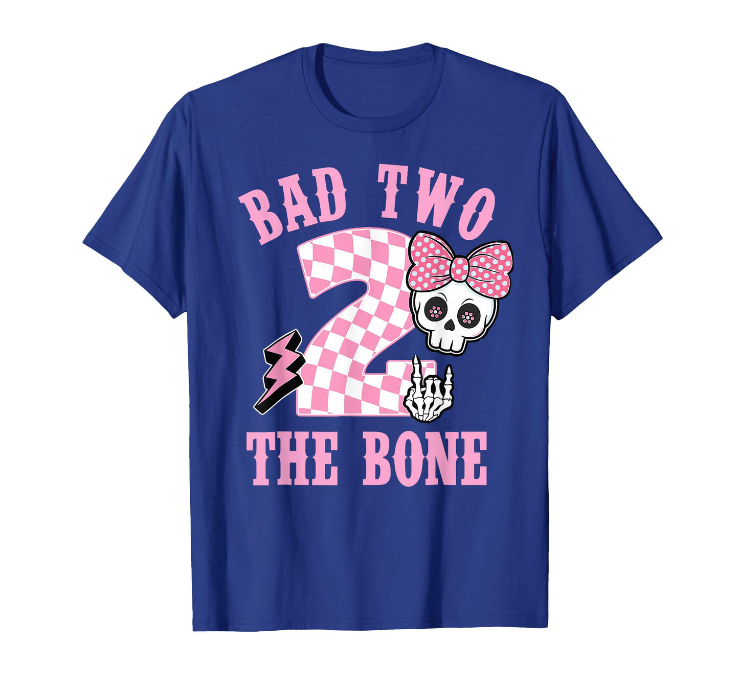 Bad Two The Bone Birthday 2 Years Old Pink Checkered Graphic T-Shirt