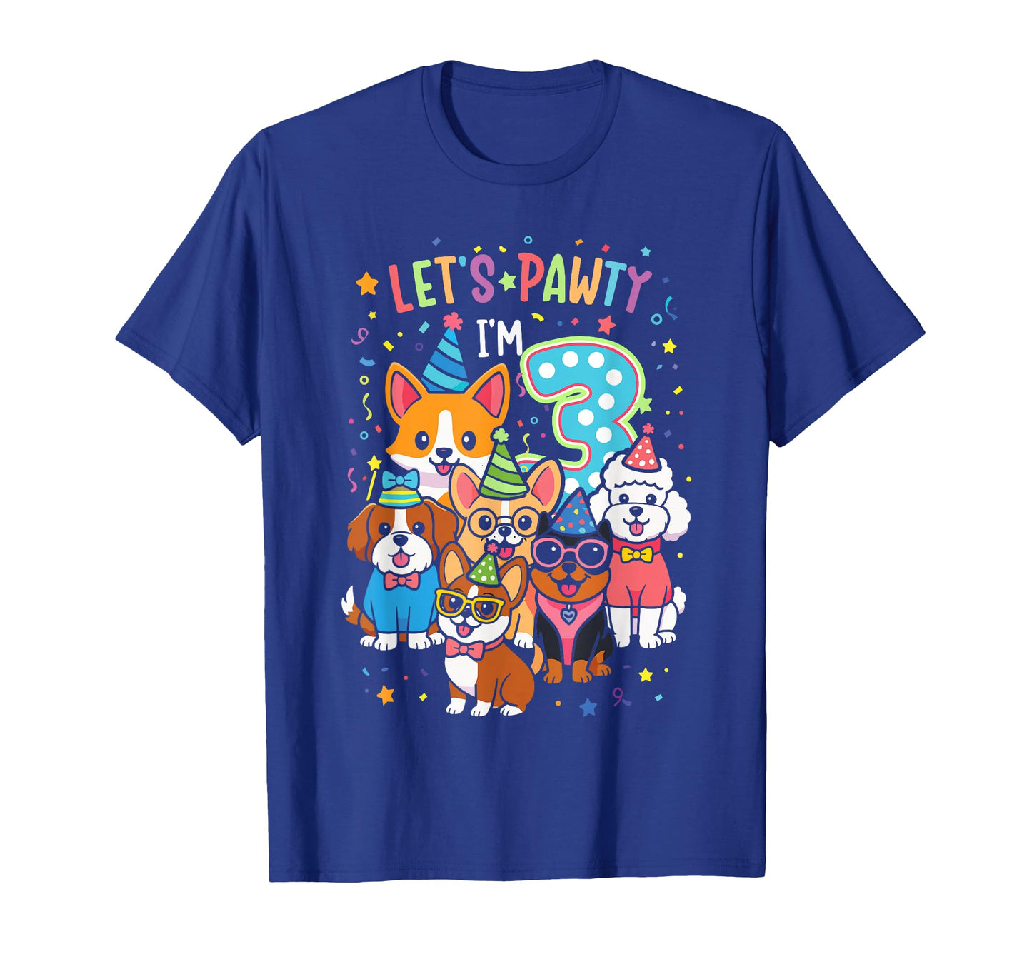Let's Pawty I'm 3 Dog Puppy 3rd Birthday T-Shirt