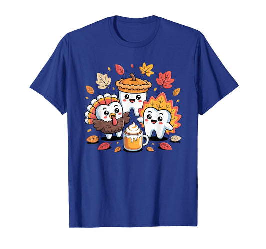 Teeth Pumpkin Turkey Coffee Fall Dental Squad Thanksgiving T-Shirt