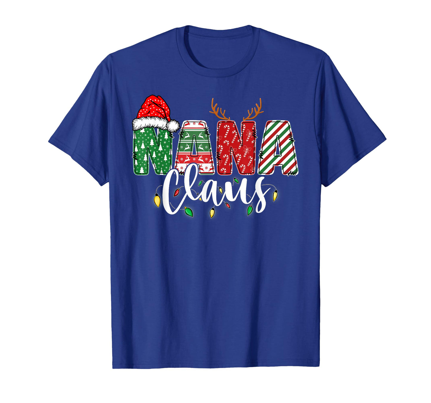 Nana Claus Xmas Christmas Lights Pajama Family Matching T-Shirt