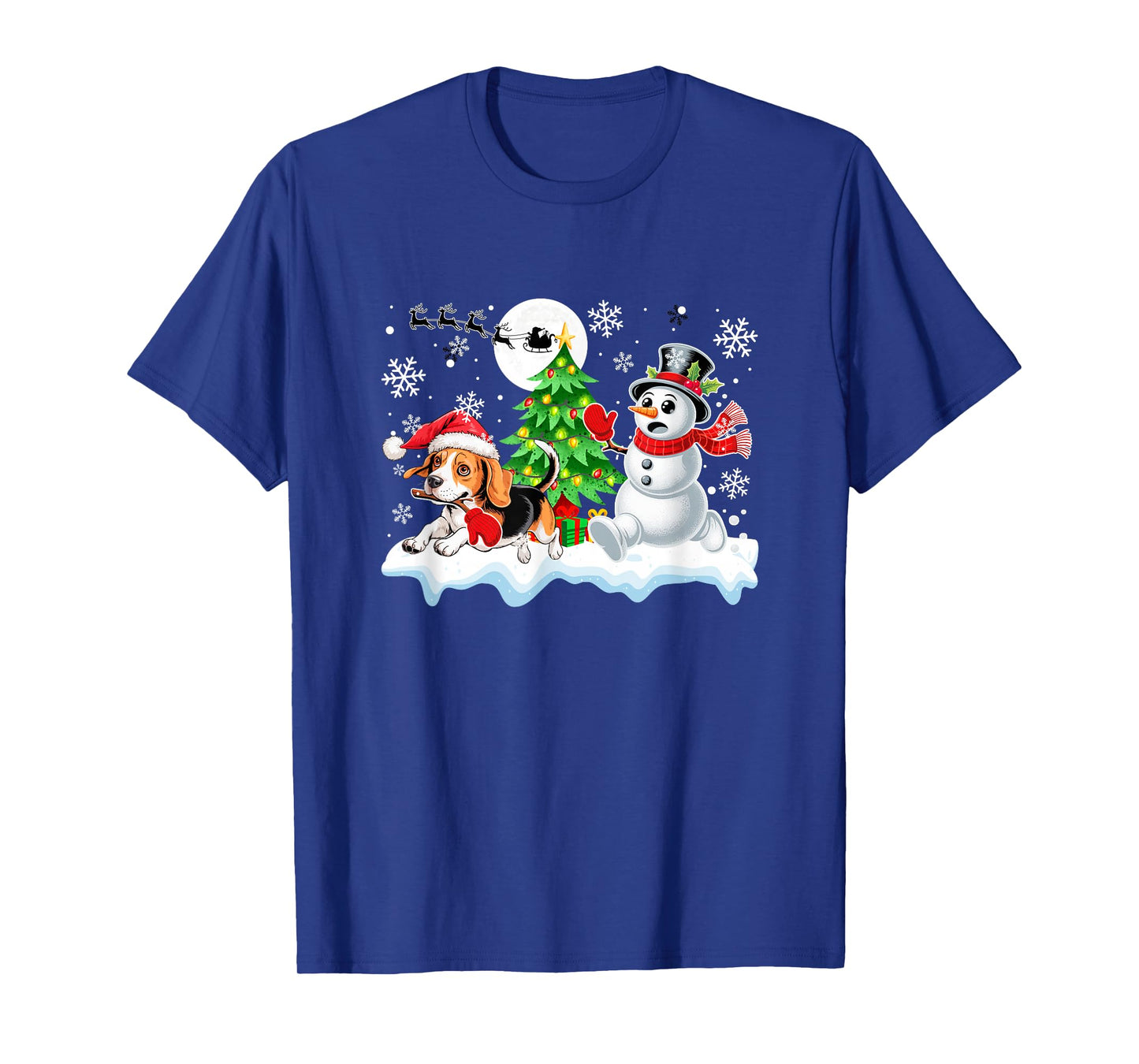 Santa Beagle Snowman Running Friends Christmas Owner T-Shirt