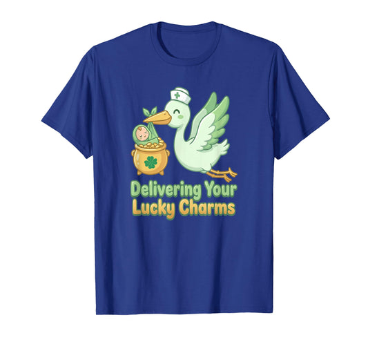 St Patricks Day Labor Delivery Nurse Stork Delivering Lucky T-Shirt