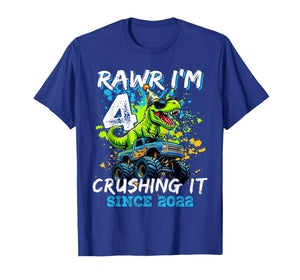 4th Birthday Monster Truck Dinosaur Party Boys Rawr I'm 4 T-Shirt