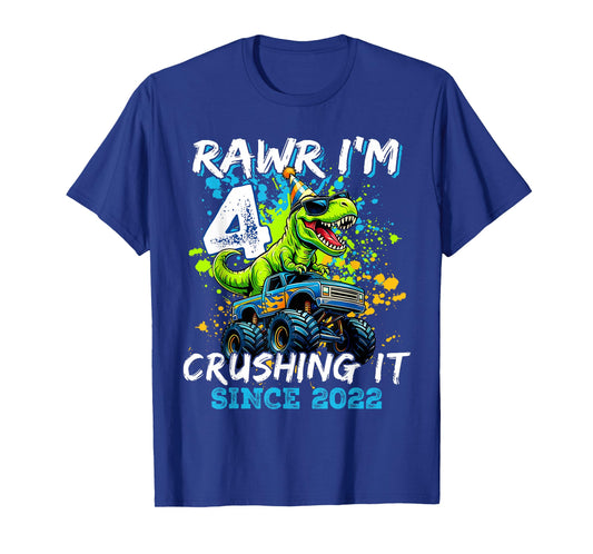 4th Birthday Monster Truck Dinosaur Party Boys Rawr I'm 4 T-Shirt