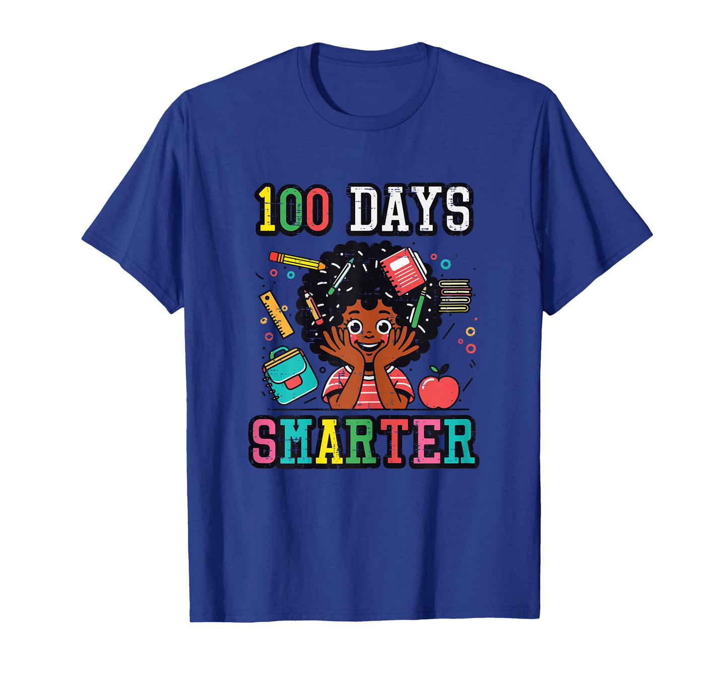 100 Days Smarter Black Afro Girl 100th Day School Girls Kids T-Shirt