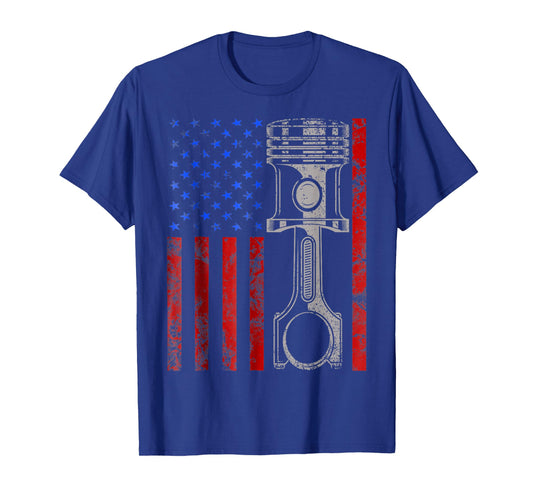 American Flag Piston Muscle Car Patriotic Vintage T-Shirt
