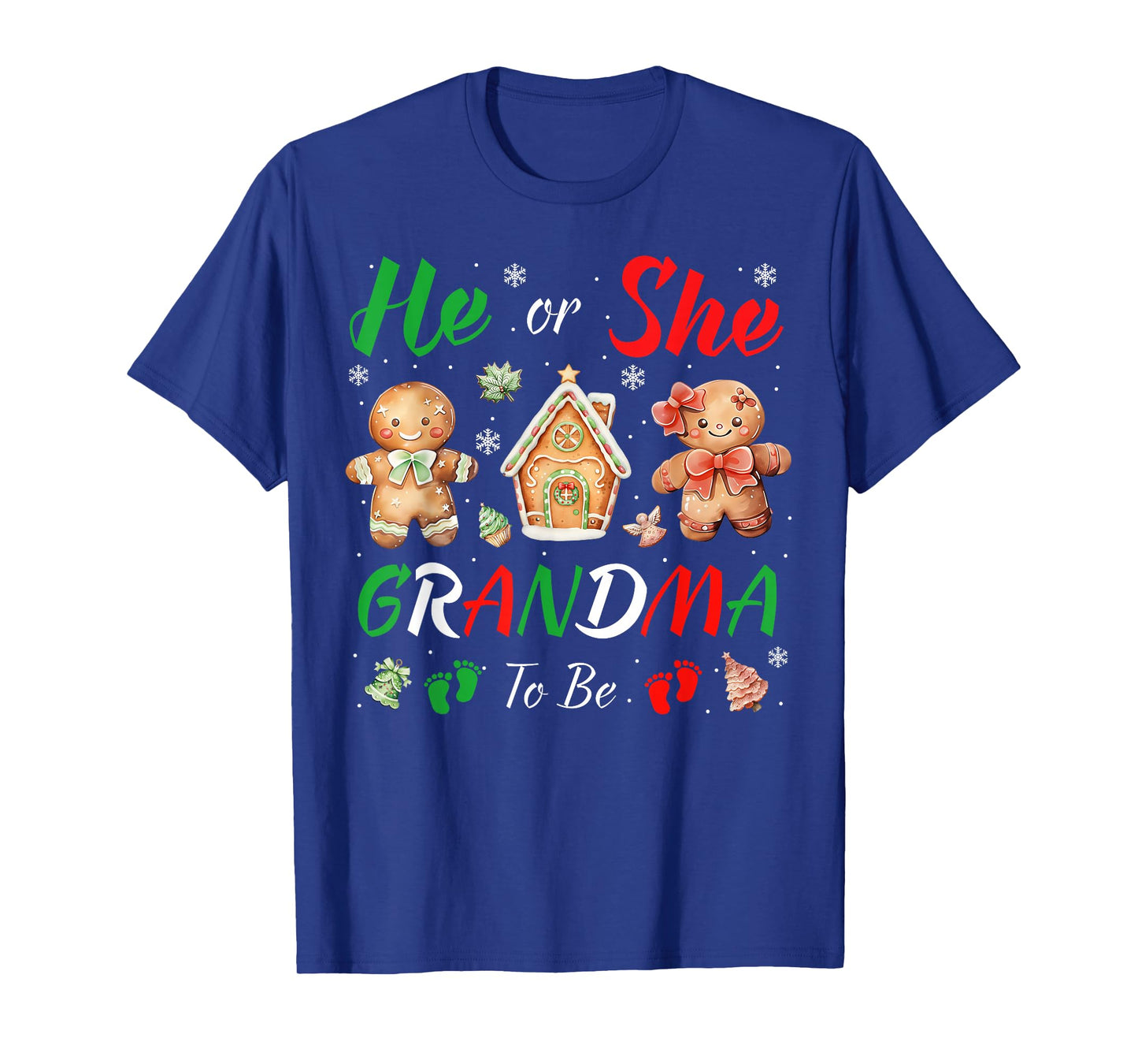 Christmas Gingerbread Gender Reveal He or She Grandma to Be T-Shirt