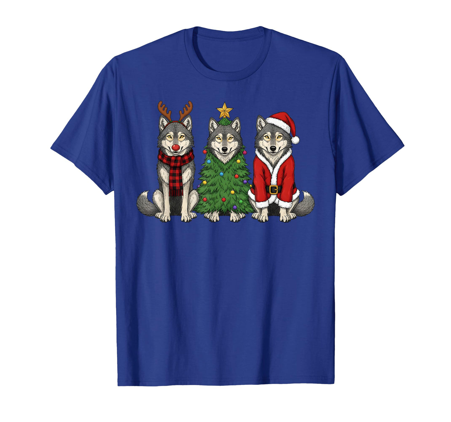 Retro Christmas Wolf Santa Reindeer T-Shirt
