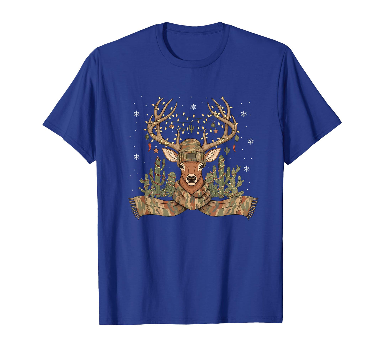 Christmas Holiday Camo Hunting Reindeer Deer Xmas Lights T-Shirt