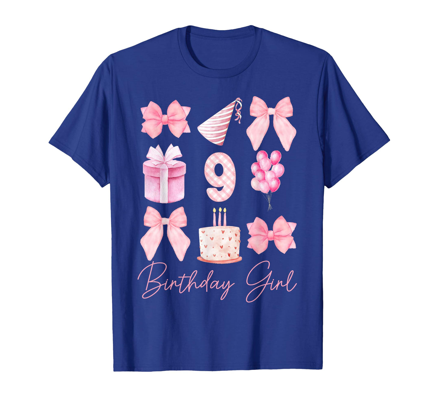 Birthday Girl 9th Birthday Pink Coquette Bow 9 Year Old Kids T-Shirt