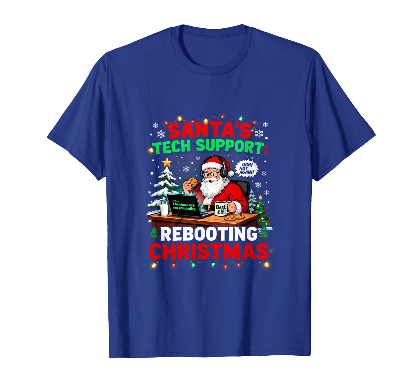 Rebooting Funny Santa's Tech Support Christmas Computer Meme T-Shirt