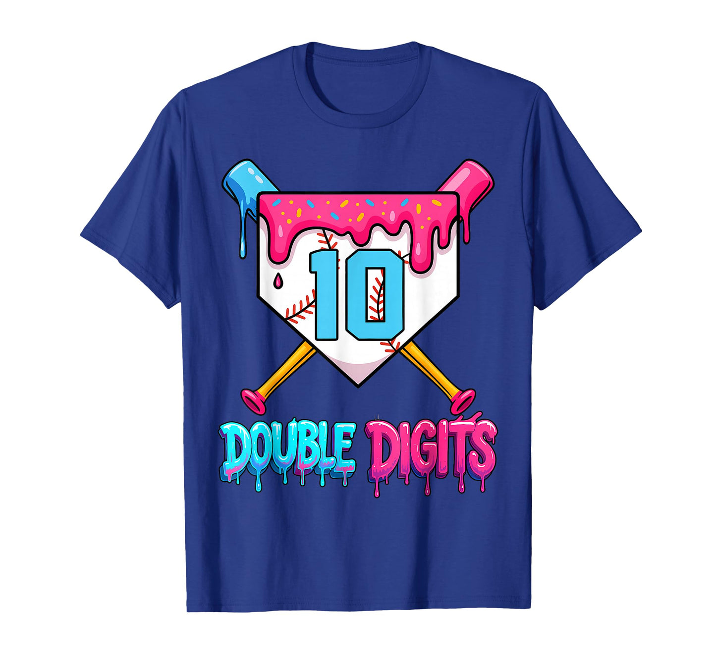 Baseball Drip 10th Birthday Boy Double Digits Ice Cream Drip T-Shirt