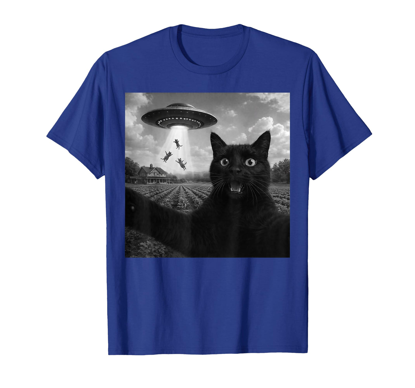 Cat Selfie with Alien UFO Funny Cats Gifts Boy Men Women Kid T-Shirt