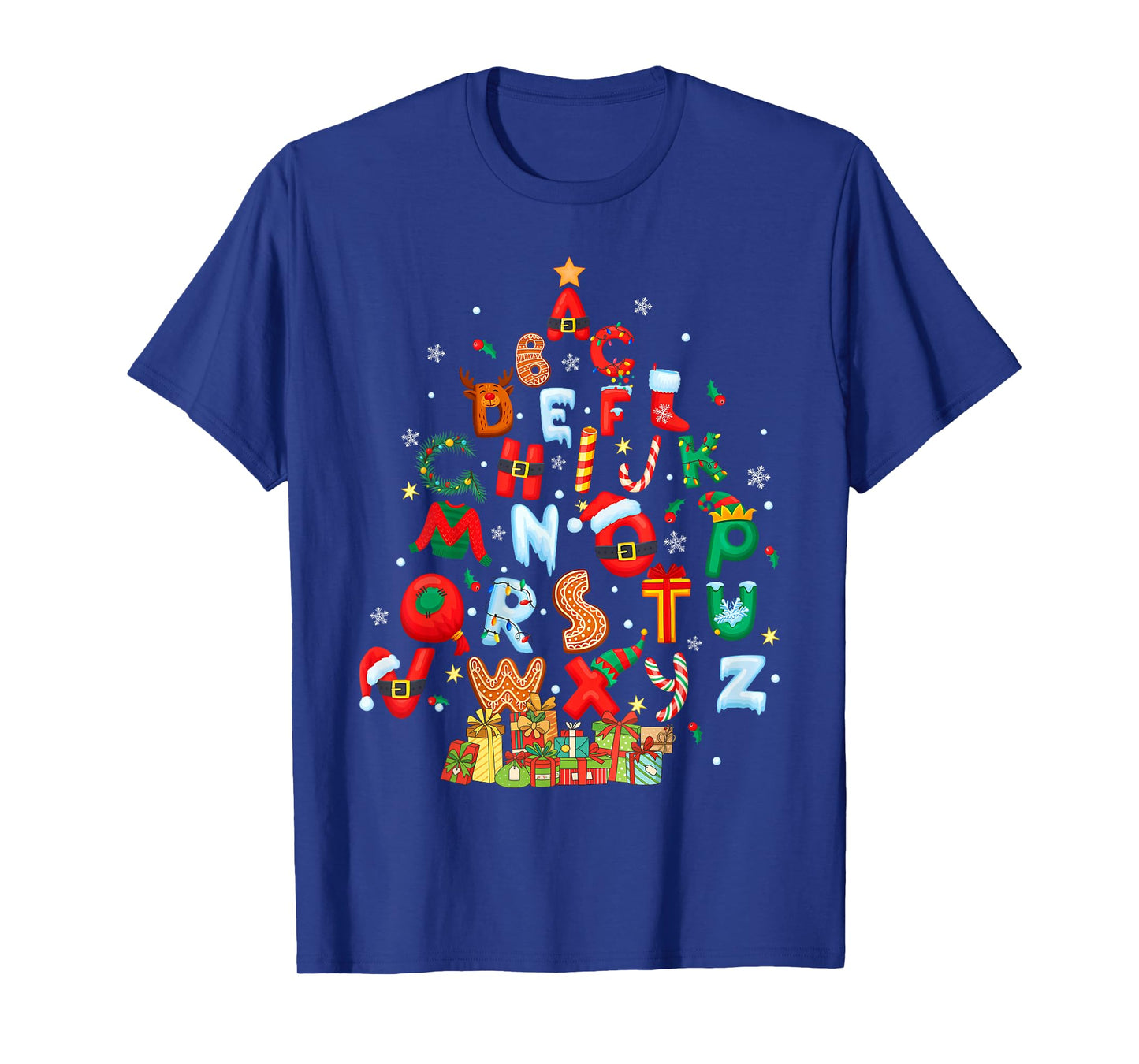 Christmas Alphabet Tree Santa Hat Gingerbread Xmas Teacher T-Shirt