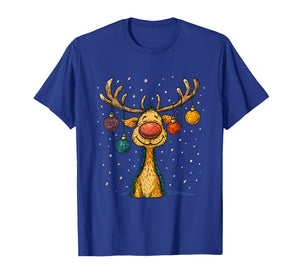 Funny Cute Reindeer Christmas with Ornaments T-Shirt